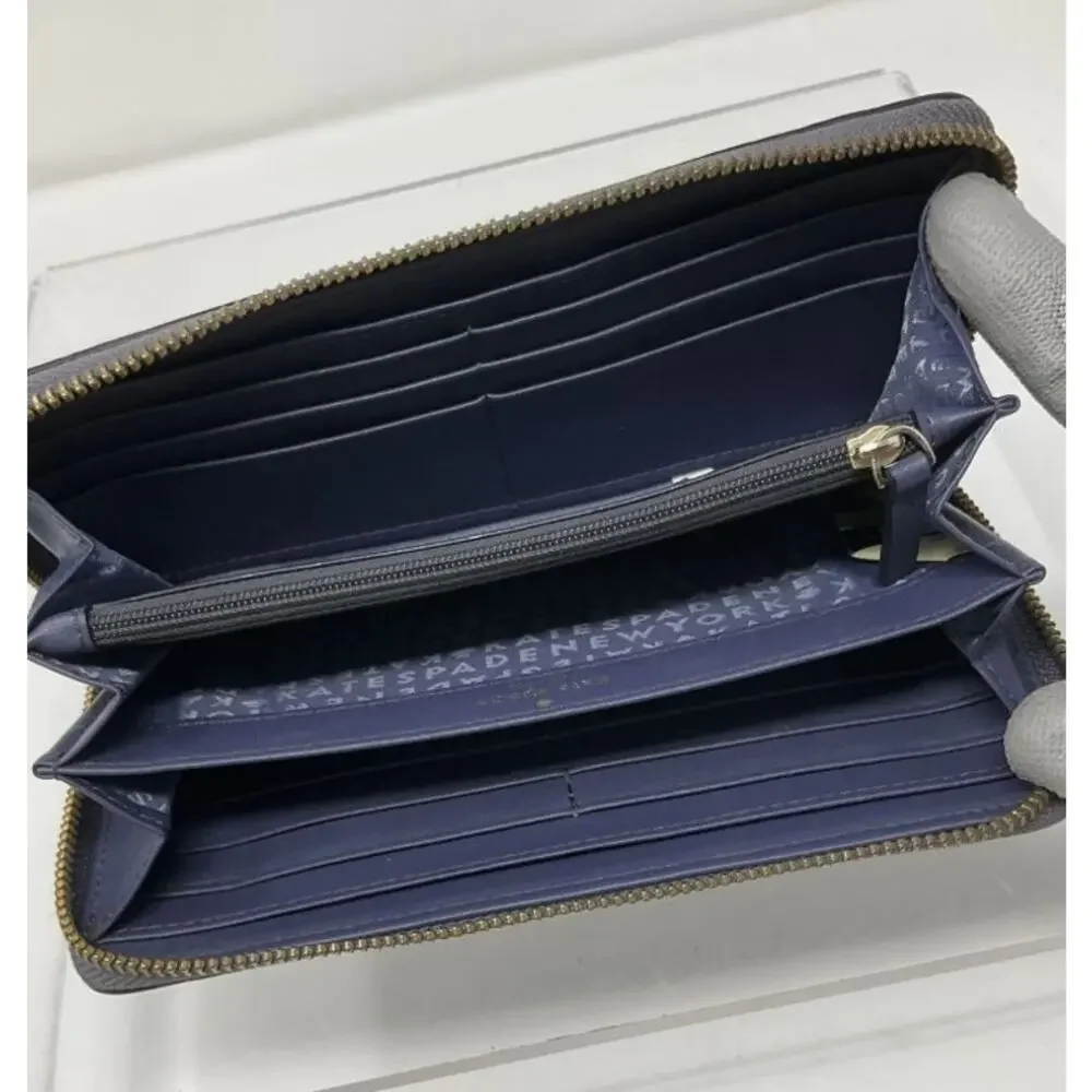 KATE SPADE GROVE Street Neda Blue Pebbled Leather Zip-Around Wallet Womens Large
